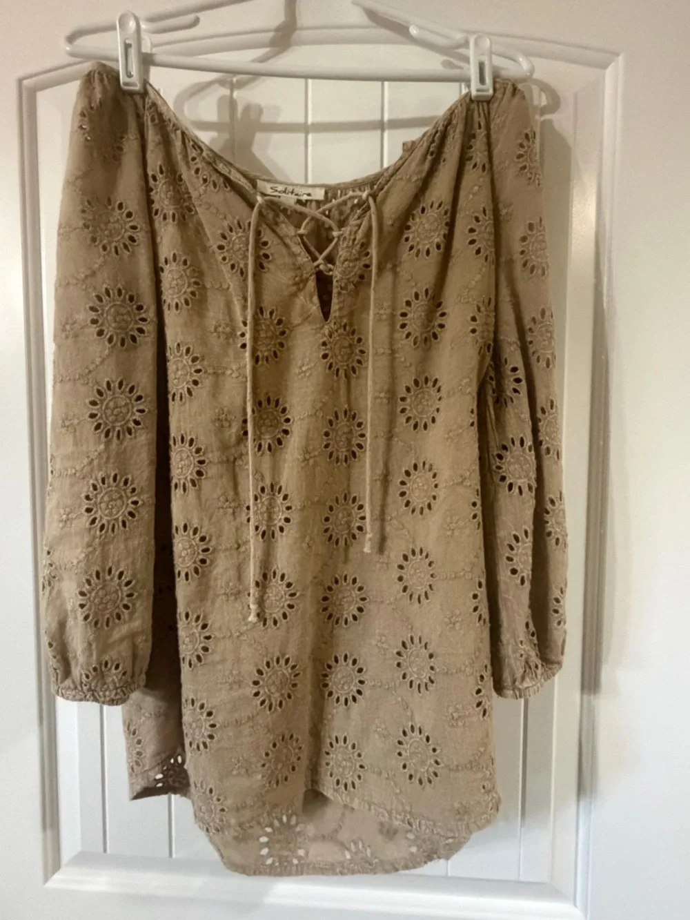 Solitaire Lace-Up Eyelet Tunic in Taupe - Picture 1 of 3